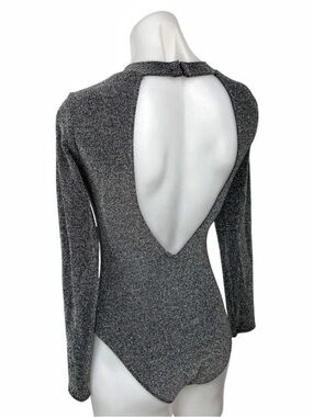 H&M Divided Sexy Silver Shimmer Sparkly Glitter Open Back Bling Bodysuit L NEW